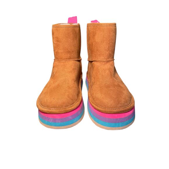 Steve Madden Girl 13 Jtoasty Stripe Brown Camel Cognac Platform Boot Pink Purple - Picture 3 of 14